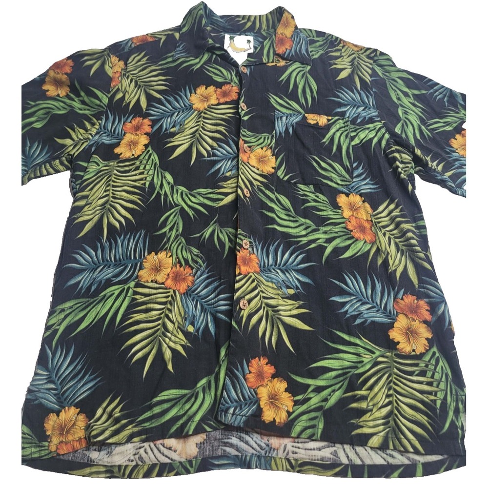 Banana Cabana 100% Silk Hawaiian Short Sleeve Button Down Shirt Men's Large‎